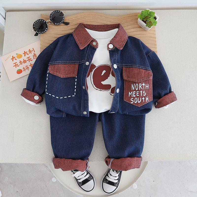 Boys' Denim Suit for Spring and Autumn Children's Baby Three Piece Set for Spring and Autumn
