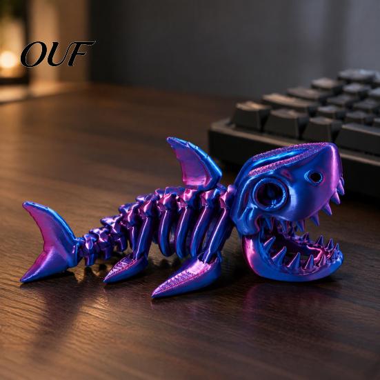 Detailed Skeleton Shark Model 3D Printed Articulated Figurine, Pearlescent Flexible Joint Movable Spine Toy Bone Toy, Fidget Desk Decor, Gift for Kids