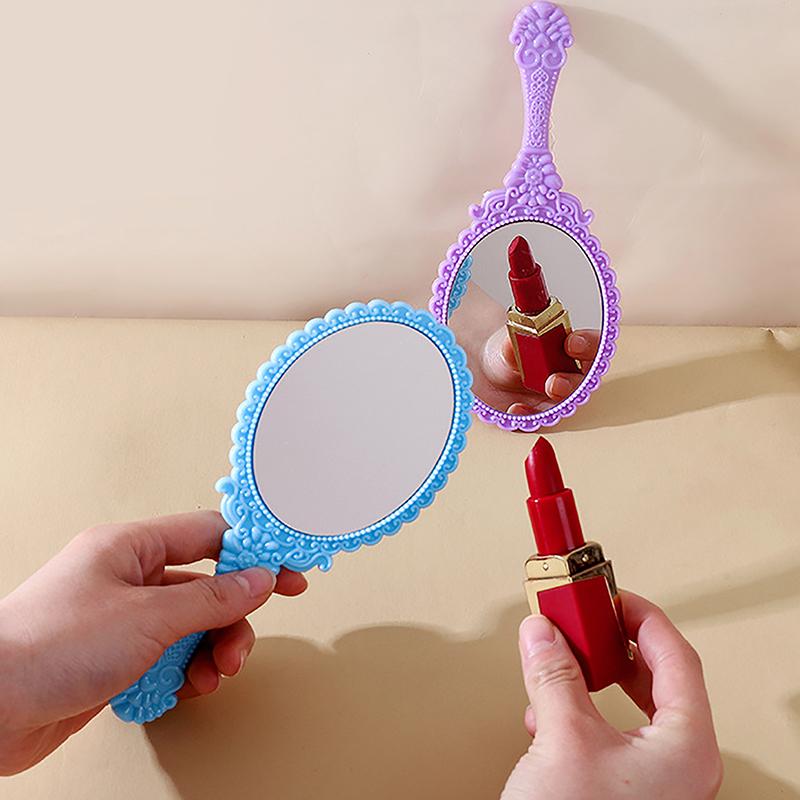 1Pc Handle Cosmetic Compact Mirror For Women Vintage Carved Handheld Vanity Mirror Spa Salon Makeup Hand Mirror