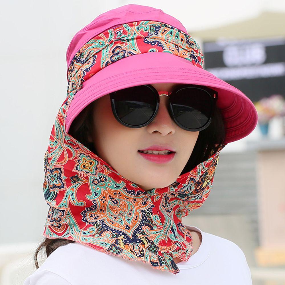 Women Fashion Outdoor Riding Wide Brim Anti-UV Sun Hat Beach Cap Sun Visor Hat Floral Print Caps