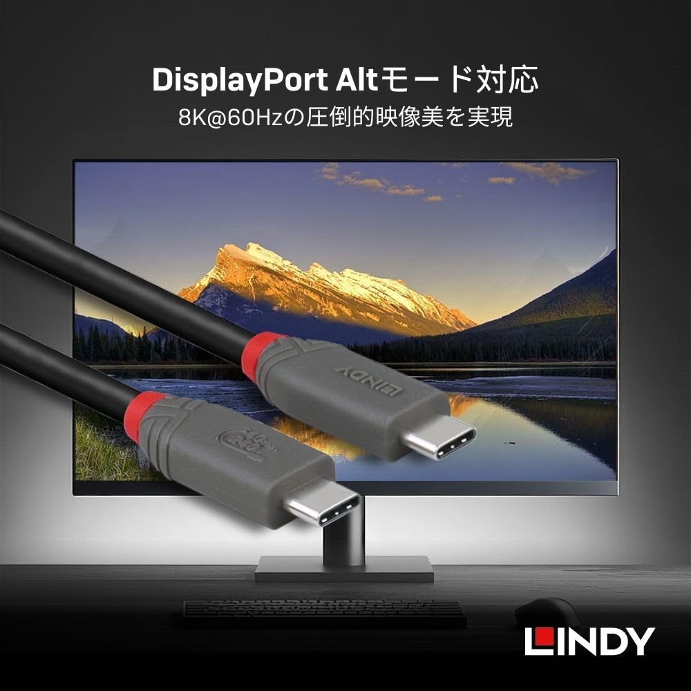LINDY 2м ANTHRA LINE USB4 Gen3x2 Type-C Кабель с быстрой зарядкой PD 240 Вт (Номер модели: 36958)