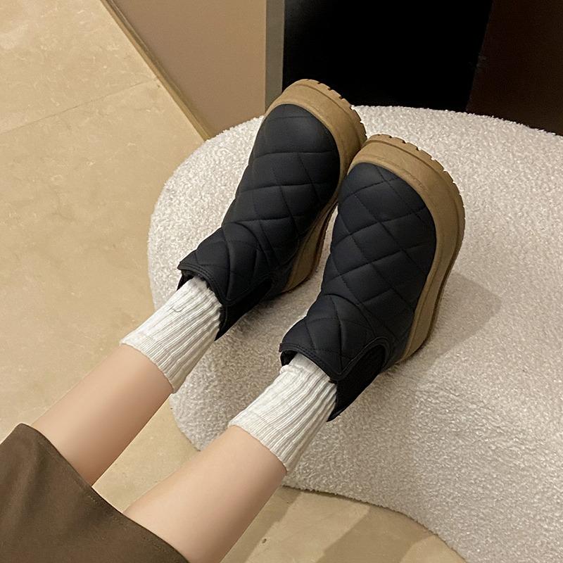 Мода 2024 года, новые теплые ботильоны, зимние новые женские модные плюшевые теплые повседневные хлопковые туфли, короткие зимние ботинки с круглым носком