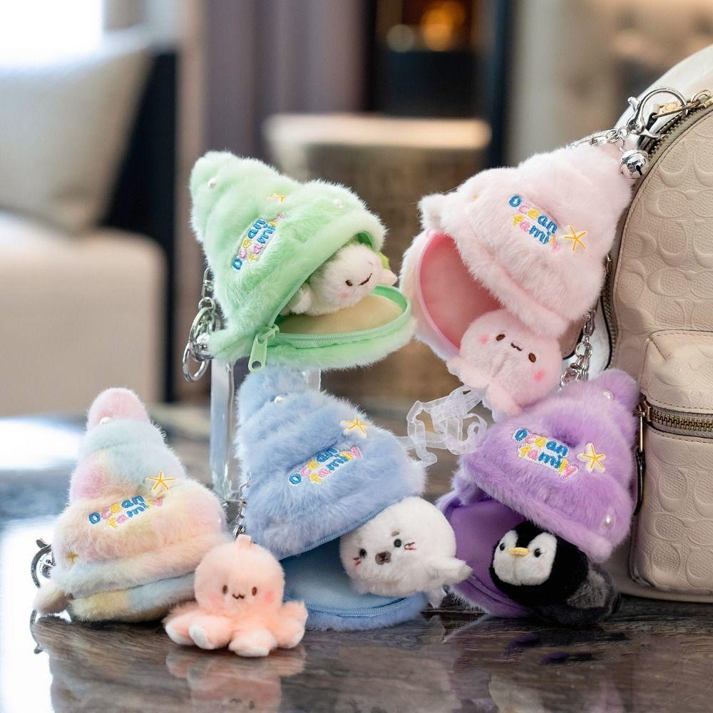 Jellyfish Turtle Keychain Soft Plushie Shark Plush Pendant Cartoon Ocean Animal Plush Bag Charm