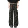 Camouflage Denim Overalls Men's and Women's American Loose Straight Hip-hop Pleated Sweatpants Wide-leg Pants