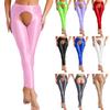Womens Glossy High Waist Leggings Slim Fit Tights with Strategic Opening Baselayer Pants