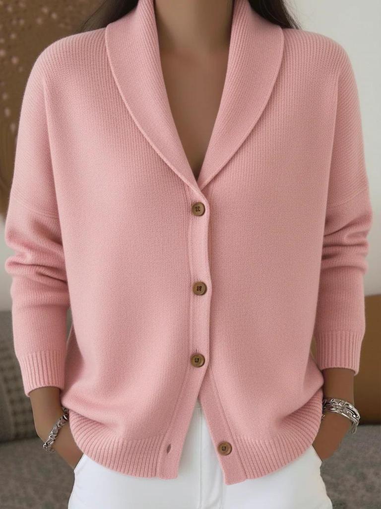 2026 European & American Autumn/Winter Women's Knit Cardigan - Loose, Lazy Style, Lapel, Buttoned, Plain Long Sleeve Sweater