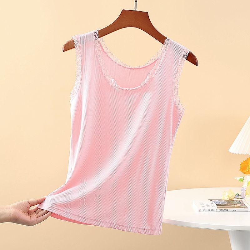 Женский жилет с кружевом и кружевной майкой, из модальной нити, оверсайз, облегающего кроя и модная базовая футболка без рукавов