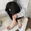 Fashion Slippers Casual Shoes Woman 2024 Heeled Mules Square Heel Jelly Slides Luxury New High Block Transparent Glitter