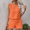 2 шт./комплект женский жилет шорты костюм круглый вырез без рукавов однотонный топ с высокой талией короткие брюки отпуск повседневный наряд летняя пляжная одежда
