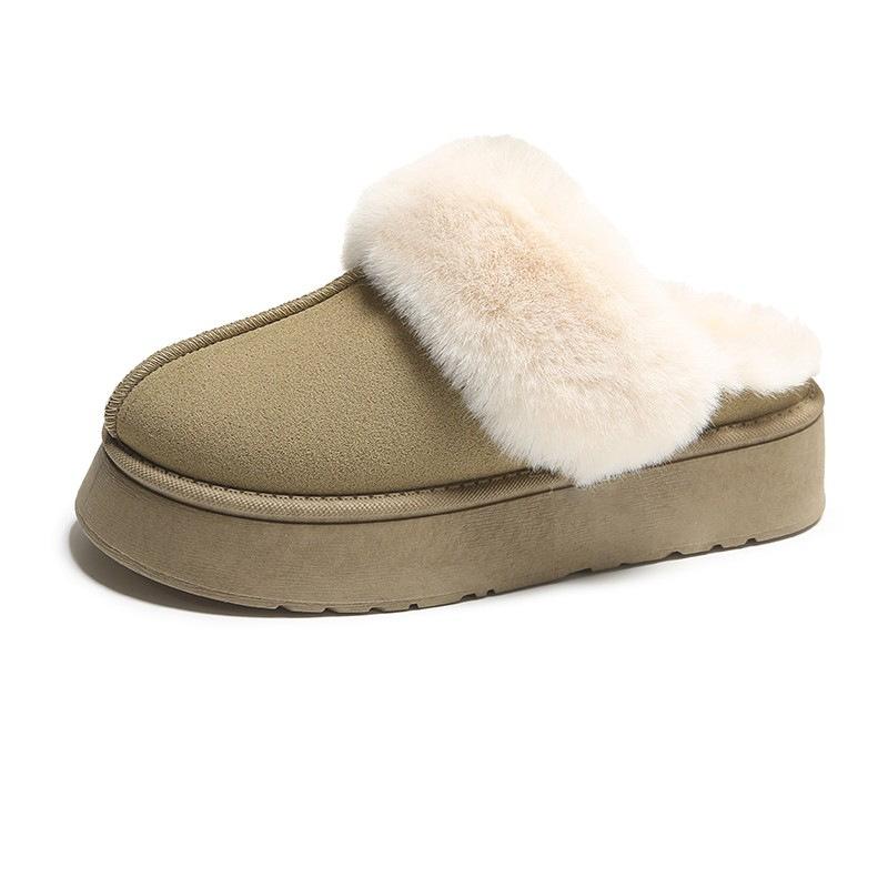 Baotou Fluffy Slippers Outerwear Women's Winter New Muffin Thick Bottom Fleece-Lined Warm Lazy Cotton Slippers
