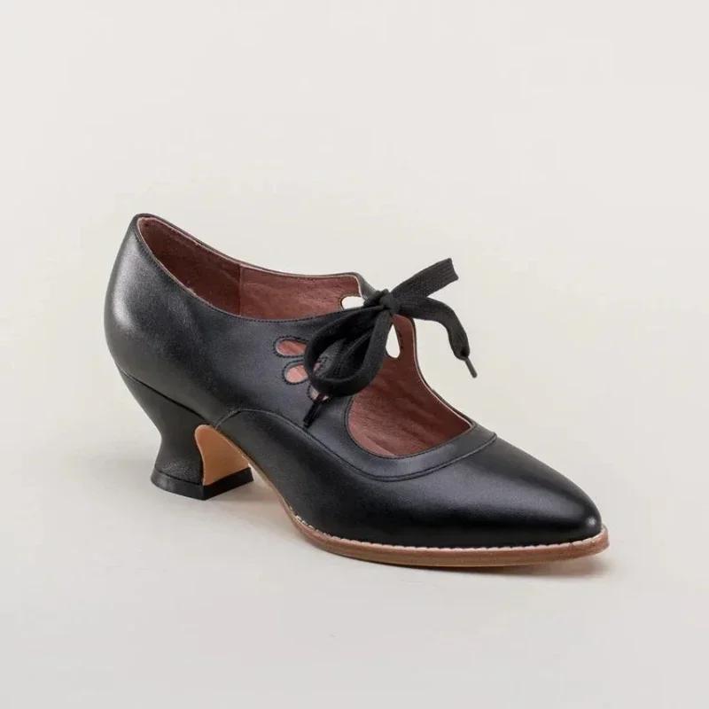 Ретро туфли-лодочки Jane женские винтажные туфли на шнуровке на низком каблуке Zapatos женские фирменные туфли-дерби с крыльями бабочки большого размера