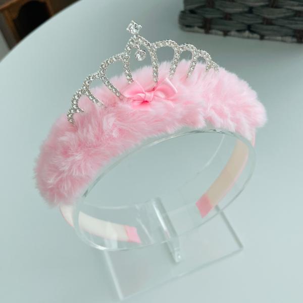 Real Art Cute Glitter Crown Headband Mink Tiara Hairband for Toddler Girls
