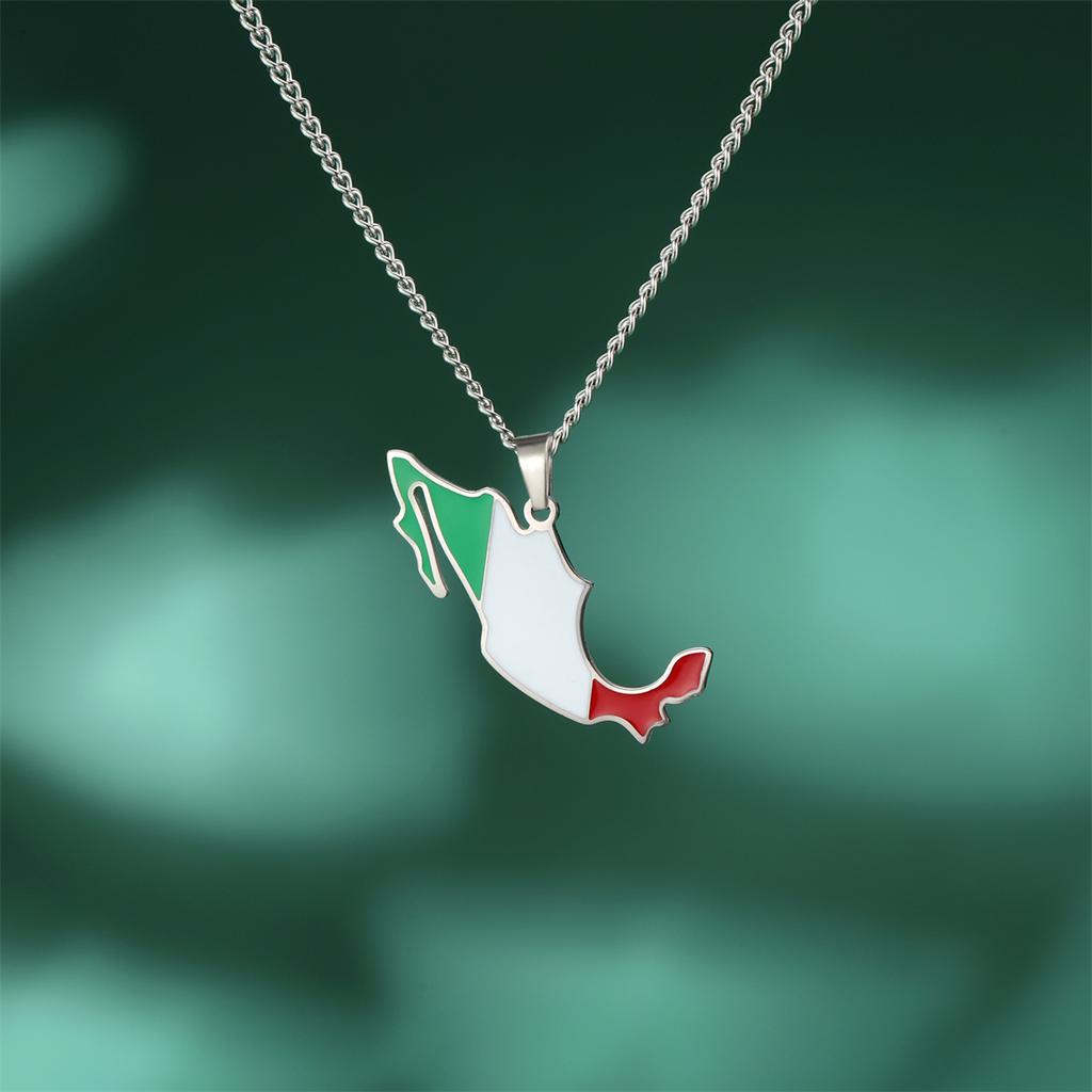 Drip Oil Mexico Map Necklace For Women Stainless Steel Gold Silver Color Charm Fashion Mexican Flag Pendant Jewelry Gift