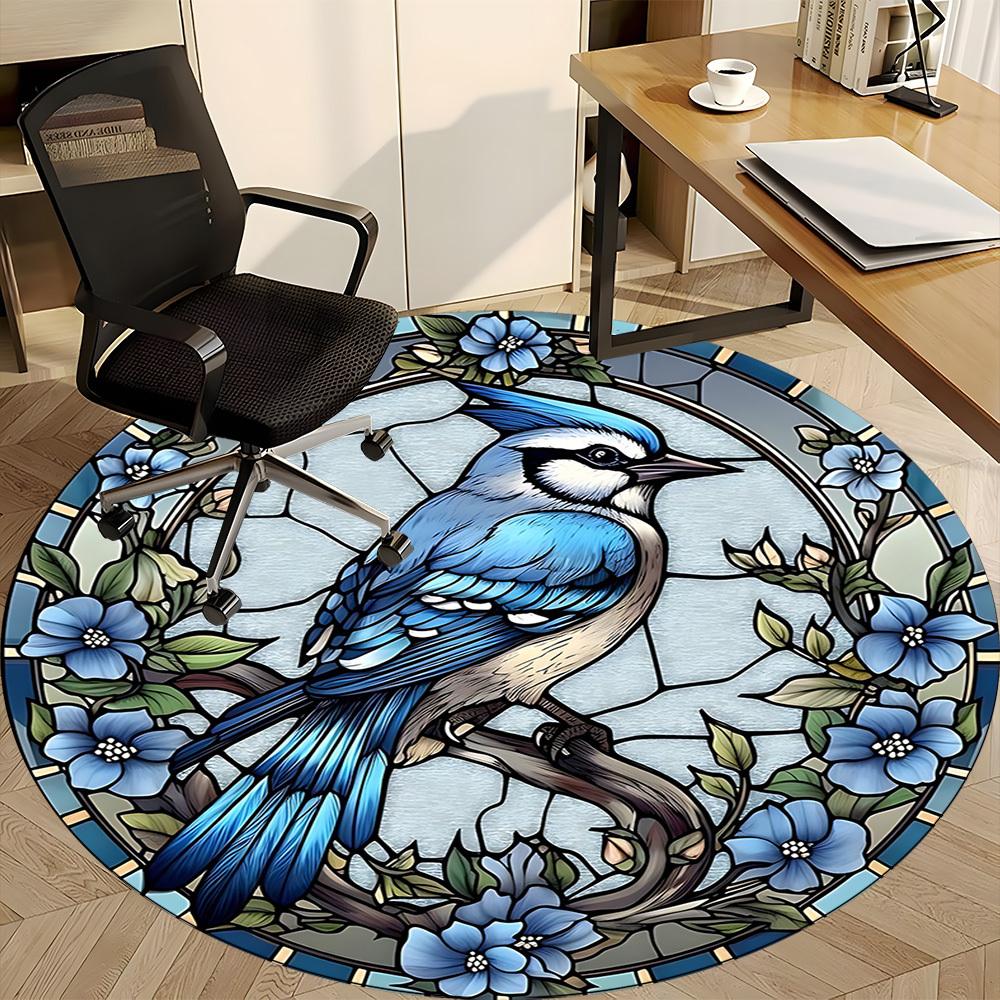 1pc Stained Glass Bird Office Round Area Rug, Under Office Chairs Bedroom Living Room Home Decor, Room Deco