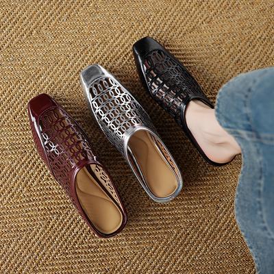 Мода 2025 Новые Летние/Весенние Женские Мюли из Спилка Женская Обувь Квадратный Носок Массивный Каблук Обувь Закрытый Носок Женские Сандалии Мягкая Обувь