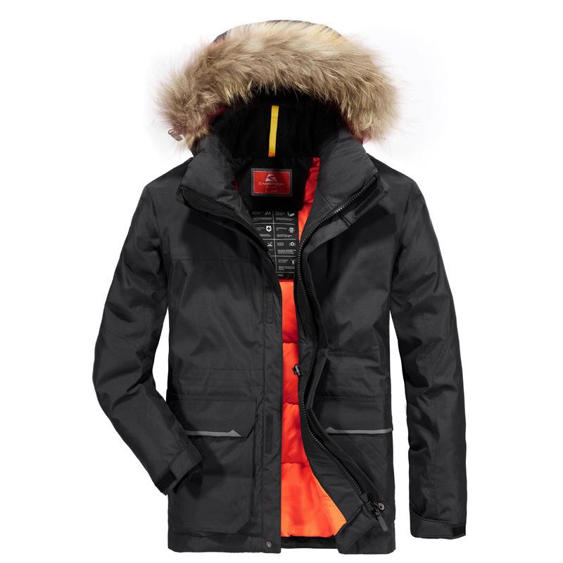 Men's New Winter Business Casual Mid-length Hooded Down Fur Collar Thickened Warm Cotton Jacket