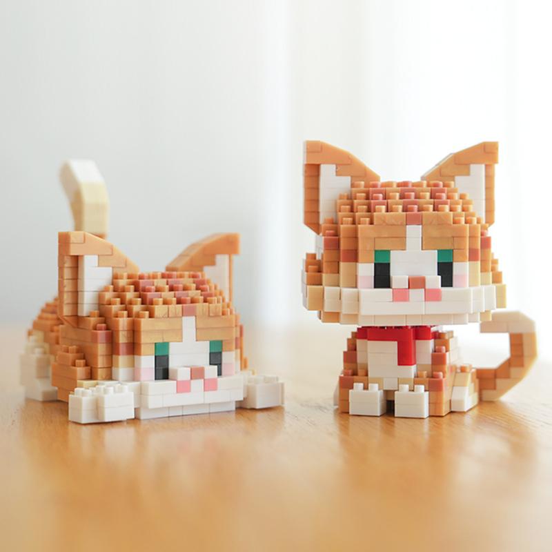 NEW DIY Cute Cat Pets Orange Puppet Silver Gradual Layer Cow Building Blocks Kit Girls Bricks Movie Model Kids Toy Children