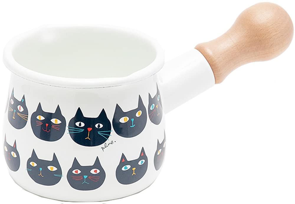 Tamahashi Mini Enamel Milk Pan, 550ml, Gas Stove Only, Made in Japan, Prune White, Mimi Koko Momo TYJ-728