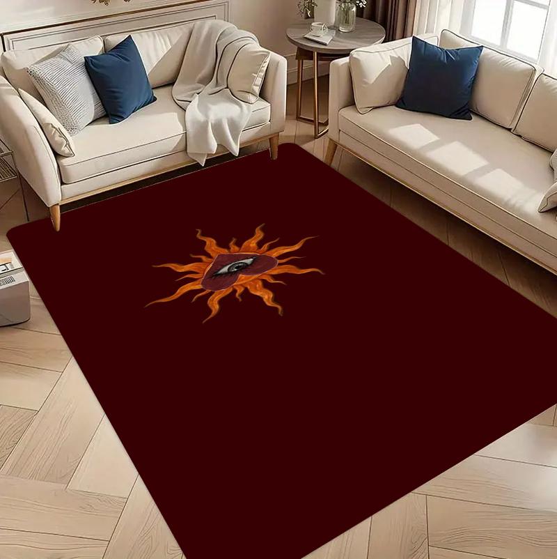 Evil Eye Heart Area Rug Washable Non-Slip Floormat Carpet for Anniversary Bedroom Living Room Romantic Decor Retro Red