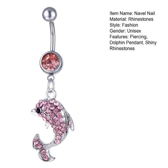 1Pc Navel Nail Sexy Piercing Shiny Rhinestones Non-allergic Decorative Gift Dolphin Pendant Belly Button Ring Body Jewelry for Daily Wear