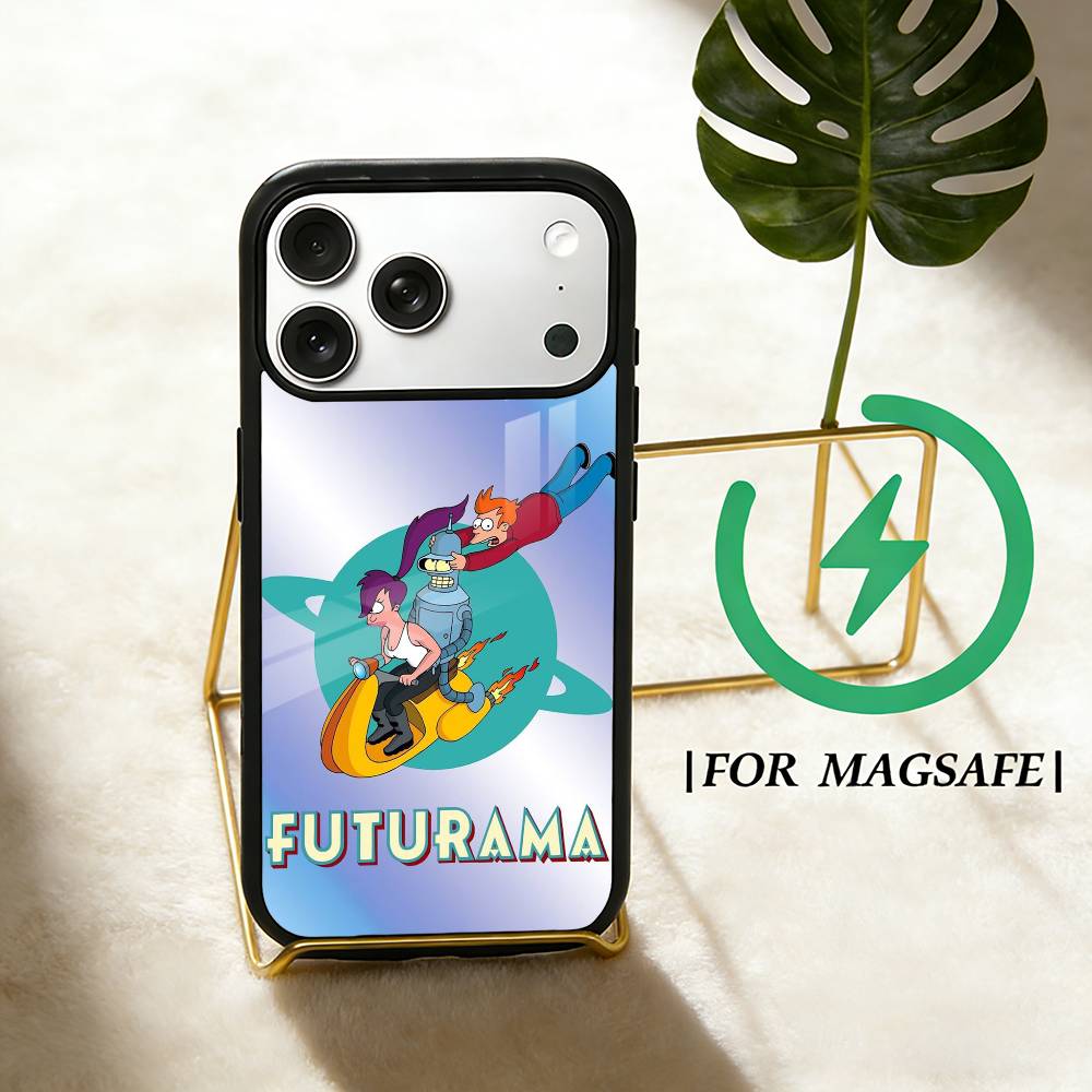 Мультяшный F-Футурама обои Чехол для телефона Для iPhone 17 16 15 14 13 12 Pro Max Plus для Magsafe Зеркальный Беспроводной Магнитный Чехол