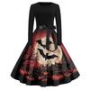Women's Casual Fashion Round Neck Halloween Printed Vintage Dress