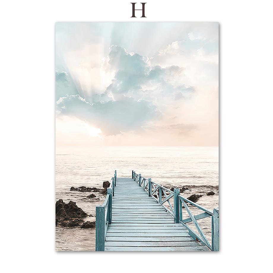 Чайка, маяк, мост, море, пляж, велосипед, настенная живопись на холсте, постеры на скандинавскую тему и принты, настенные панно для декора гостиной