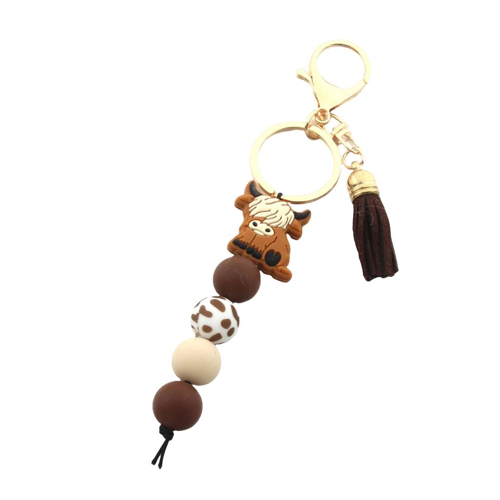 Брелок с подвеской в виде коровы Хайленд, мягкий силиконовый брелок с бусинами и цветными кисточками, аксессуары для женщин и мужчин