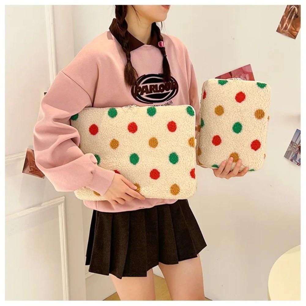 Plush Laptop Bag Color Polka Dot Notebook Cover Universal Tablet Protective Pouch Gift