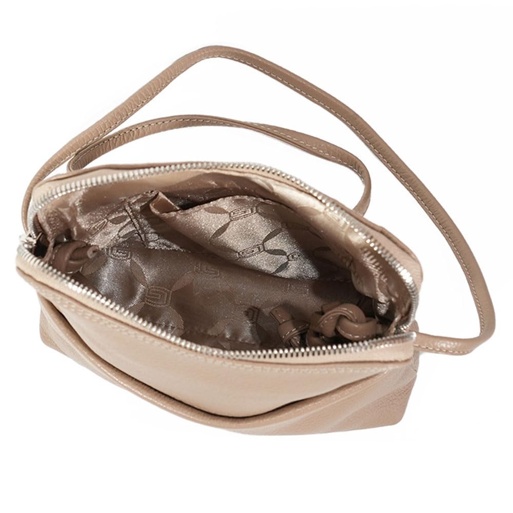 Мини маленькая женская сумка через плечо для взрослых итальянская кожа натуральная кожа розовый бежевый [GIUDI]