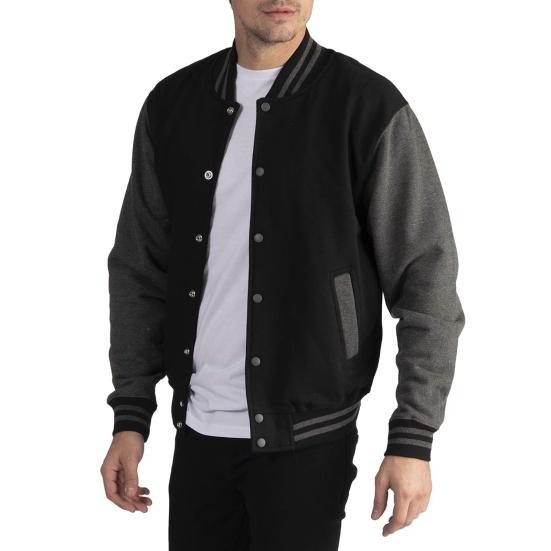 Men Baseball Jacket Stand Collar Long Sleeve Buttons Closure Patchwork Color Coat