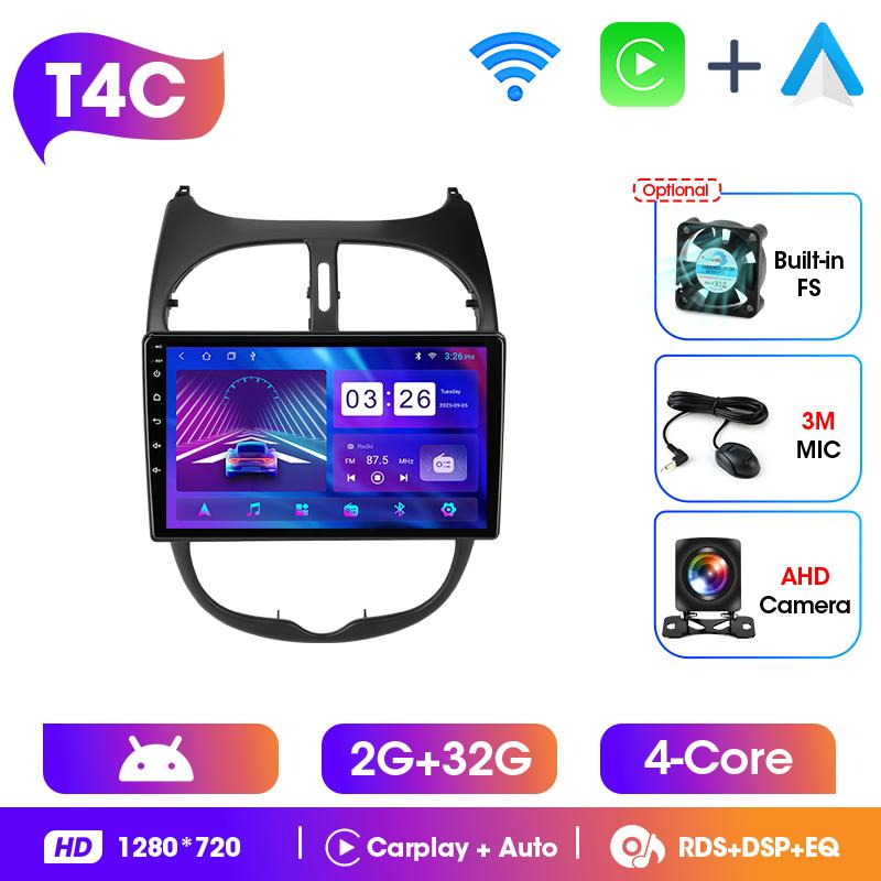 Srnubi 2Din Car Stereo Radio For Peugeot 206 206CC 206SW C2 2001-2008 Wireless Carplay Android Auto Mirror Link BT Head Unit