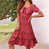 Womens Square Neck Tiered Summer Dresses Casual Floral Short Sleeved A-line Swing Flowy Dress Beach Boho Sundress
