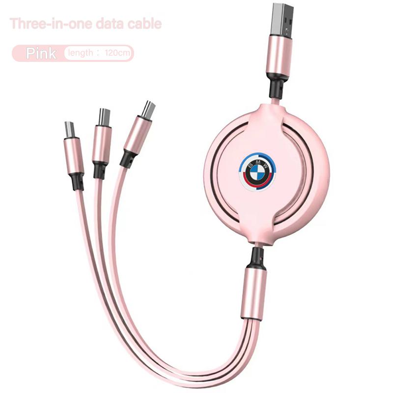 BBKH5 3 In 1 Retractable Data Cable USB Car Charger Head Auto Accessories For BMW 3 5 7 Series F30 i4 X3 F10 E90 F20 E46 E87 E70 X3  E