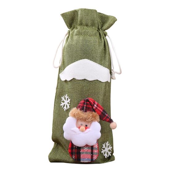 Christmas Burlap Wine Bags Cute Santa Claus Snowman Reindeer Design Reusable Wine Bottle Cover with Drawstring for Dinner Table Decor