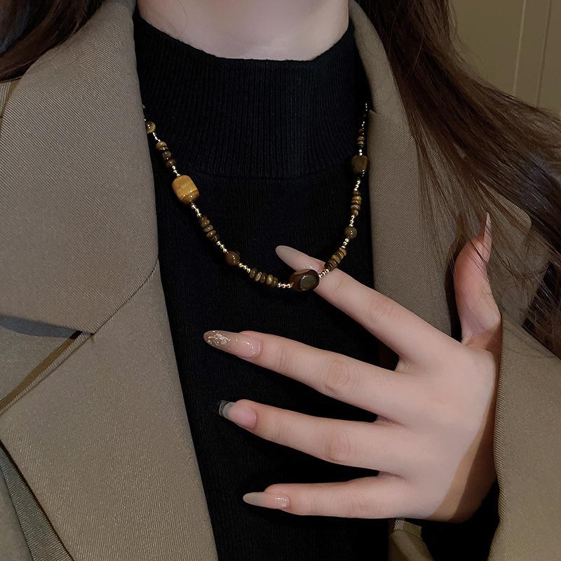 Овальное колье Maillard Тигровый глаз для женщин - Легкая роскошь Осень/Зима Цепочка на ключицу Модная Высококачественная Бижутерия