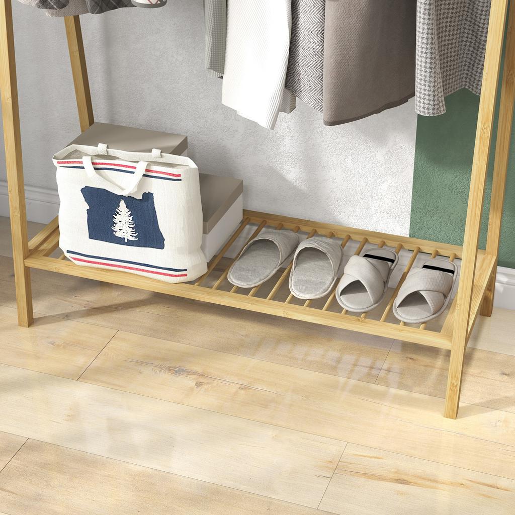Bamboo Coat Rack with Shoe Shelf, 110x42x152cm