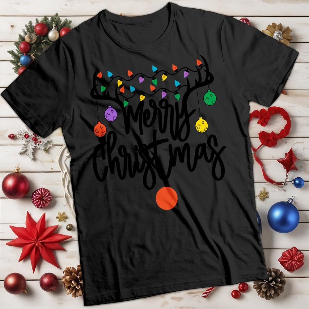 Unisexs and Unisexs Merry Christmas Reindeer Lights Christmas TShirt Tee MC