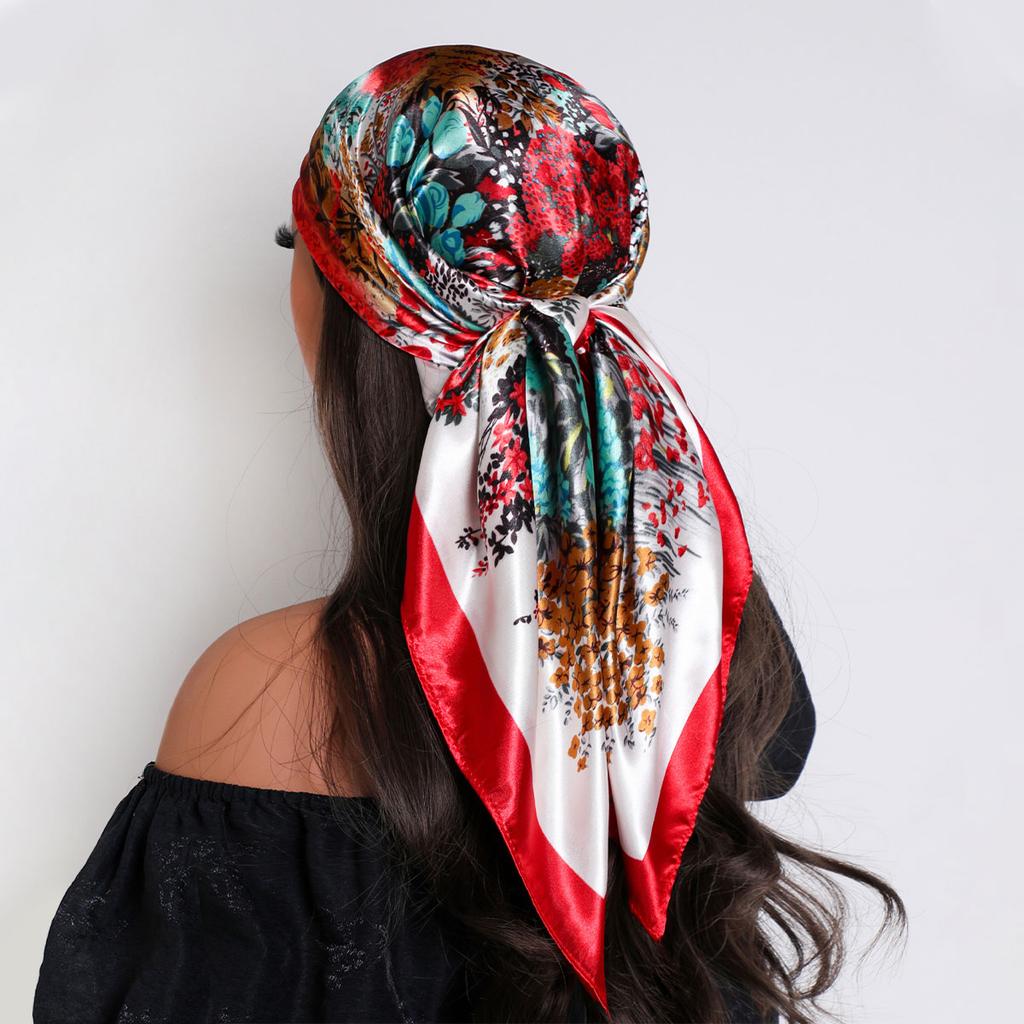 Женский Роскошный Бренд Шелковый Сатиновый Квадратный Платок Хиджаб Бандана Мусульманские Головные Платки Шаль Накидка Женская Повязка На Голову Шейный Платок Фуляр 90см