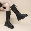 Lace-up Skinny Boots Women's Autumn and Winter Small Round Toe Versatile Block Heel Platform Thigh Boots