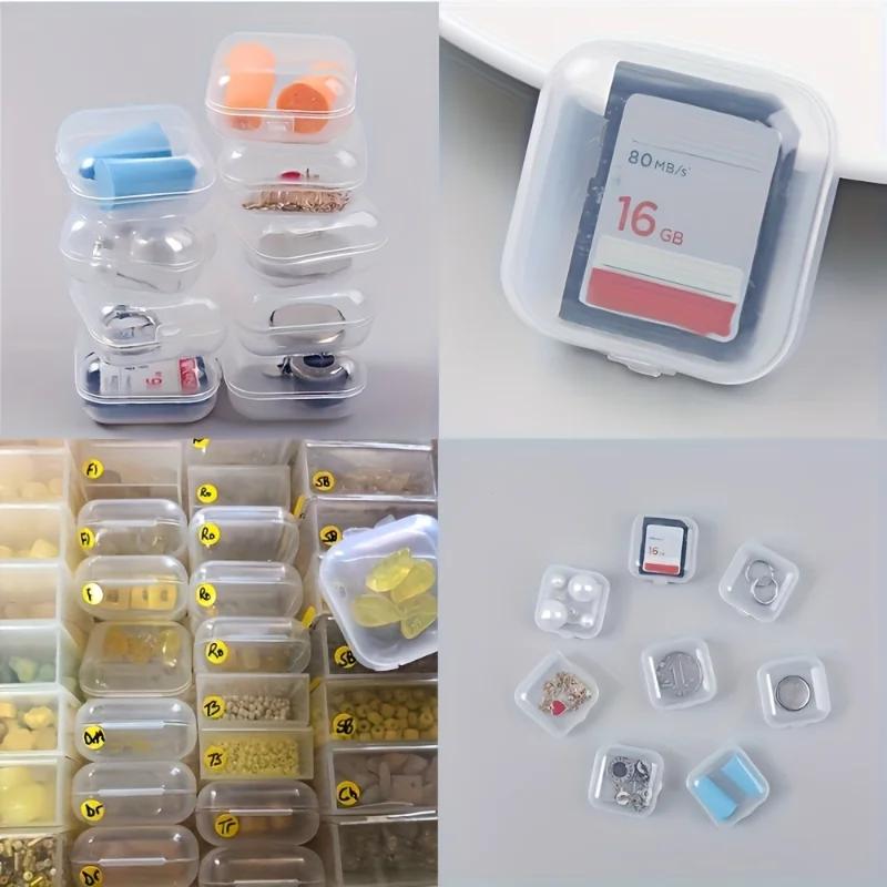 100/1pcs Mini Jewelry Storage Boxes Plastic Transparent Square Storage Box for Pill Earrings Rings Dustproof Protection Pack Box