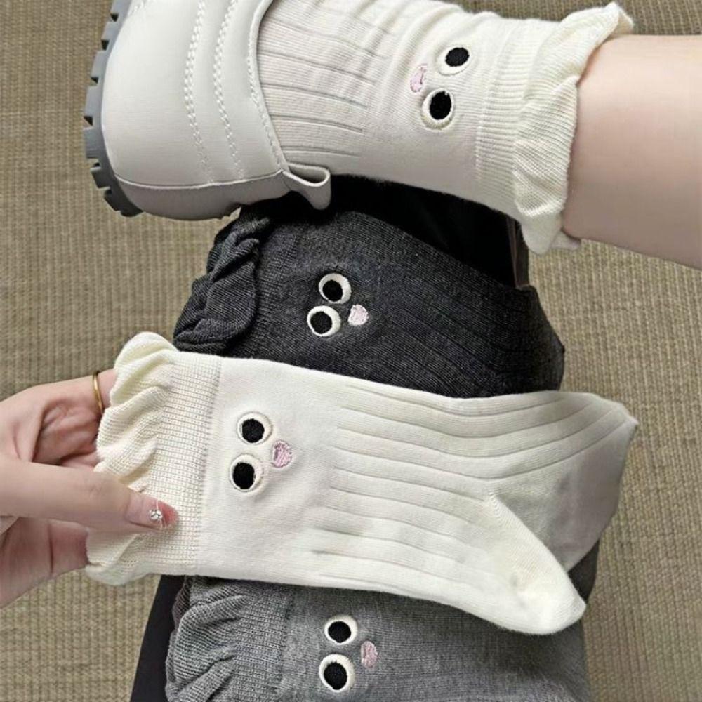 4 пары носков средней длины с рисунком из мультфильма, осенние носки Y2K, кавайные носки с оборками для женщин