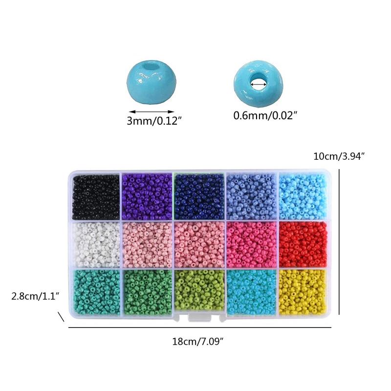 7000Pcs/15 Color Bracelet Glass Beads Small Craft Beads Kit Loose Spacer Bead for Jewelry Making with Storage Boxes