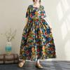 Новое хлопковое платье больших размеров с коротким рукавом и цветочным принтом для женщин, повседневное свободное длинное летнее платье
