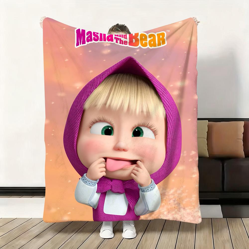 Мультяшный плед «Маша и медведь Б.», мягкий, пушистый, теплый, приятный на ощупь, идеально подходит для дивана, кровати, офиса, дневного сна и зимы.