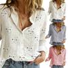 1 шт. Хлопково-льняная повседневная блузка-рубашка с лацканами, элегантная, с длинным рукавом, большого размера, свободный топ, с принтом звезд, женская рубашка, однотонная, на пуговицах