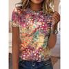 Женская мода повседневная летняя весна цветные блоки с принтом короткий рукав О-образный вырез блузки и рубашки