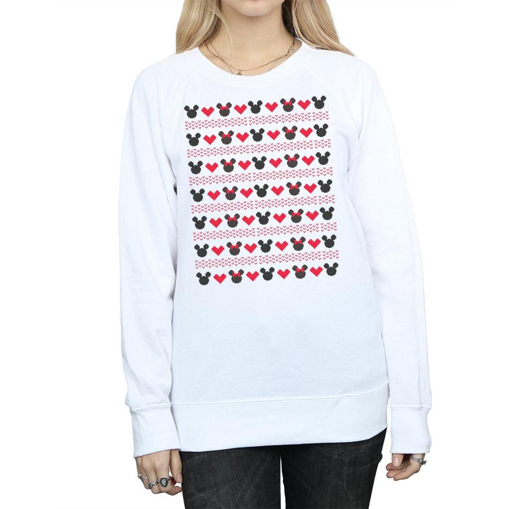 Disney Womens/Ladies Mickey And Minnie Christmas Hearts Sweatshirt
