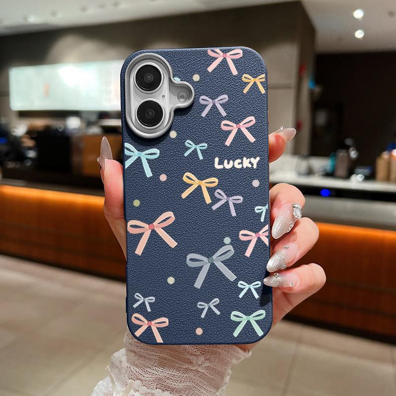 Leather Texture Colorful Bowknot Patterned Phone Case for iPhone 16 Pro 15 14 Plus 13 12 Pro Max 11 Shockproof Soft Tpu Slim Matte Case Cover