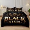 3pcs Lion Black King Printed Chipless Bedding Set Multi Size Bedroom Bedding Holiday Decor Machine Washable